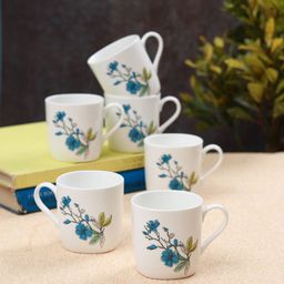 CLAY CRAFT White & Blue Floral Printed Ceramic Glossy Cups 180 ML Each-55