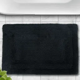 Black Geometric Cotton 24x16 Inches AntiSkid Bath Mat By Aurave-picture-2