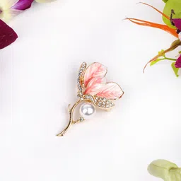 JOKER & WITCH Women Gold-Toned & Peach-Toned Tulip Rhinestone-Studded Brooch-10