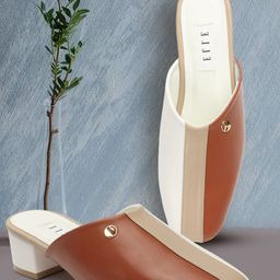 ELLE Colourblocked Square Toe Block Mules-58