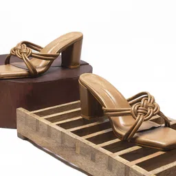 DressBerry Coffee Brown Open Toe Block Heels-18