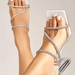 DressBerry White Embellished Open Toe Block Heels-56