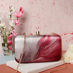 Swisni Pink & Gold-Toned Printed Box Clutch-57