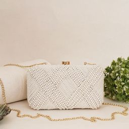 FABBHUE Embroidered Pearl Beaded Box Clutch-image-12