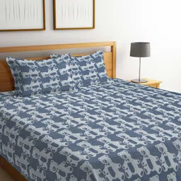 KLOTTHE Blue Woven Design 350 TC Pure Cotton Double King Bed Cover With Pillow Covers-image-102