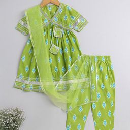 The Magic Wand Girls Floral Printed Thread Work Pure Cottin Kurta with Trousers & Dupatta-picture-41