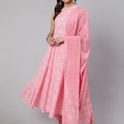 Jaipur Kurti Paisley Printed Pure Cotton Anarkali Kurta With Trousers & Dupatta-picture-53