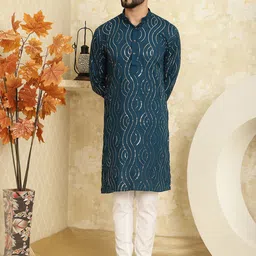 SOJANYA Embroidered Regular Sequinned Pure Cotton Kurta with Churidar-picture-57