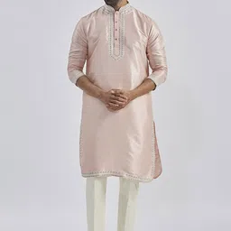 VASTRAMAY Men Ethnic Motifs Yoke Design Regular Thread Work Kurta with Trousers-7