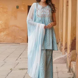 KALINI Geometric Printed Regular Gotta Patti Kurta & Sharara With Dupatta-5
