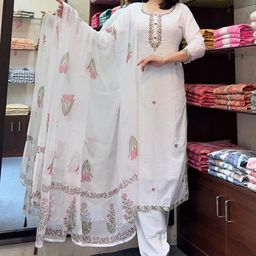 HERE&NOW Women Ethnic Motifs Embroidered Regular Sequinned Kurti with Trousers & With Dupatta-picture-2