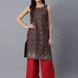 AURELIA Women Grey Ethnic Motifs Printed Regular Kurta with Palazzos-11