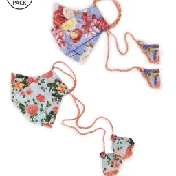VASTRAMAY Unisex Pack of 2 Pcs Blue & Pink Reusable 3-Ply Cloth Masks With Potli Bag-49