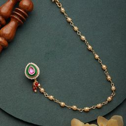 Aadvik Designs Gold-Plated Kundan Chained Nosepin-12