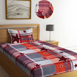 Arrabi Multi Geometric 300 TC Cotton Blend Single Size Fitted Bedsheet with 1 Pillow Cover-picture-13
