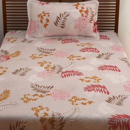 Story@home Magenta & Brown Floral Flat 208 TC Cotton Bedsheet with 1 Pillow Cover-image-86