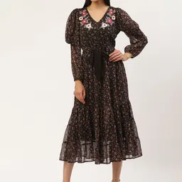 Antheaa Women Black & Pink Floral Printed A-Line Dress-picture-39