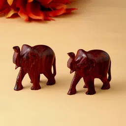 RDK Red Set of 2 Handcrafted Upper Trunk Sandalwood Elephants Showpieces-10