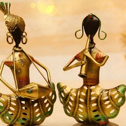 HANDICRAFTS PARADISE Gold Toned & Brown 2 Pieces Metal Medium Musical Pair Showpieces-image-30