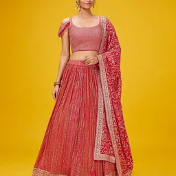Fusionic Embroidered Semi-Stitched Lehenga & Unstitched Blouse With Dupatta-picture-12