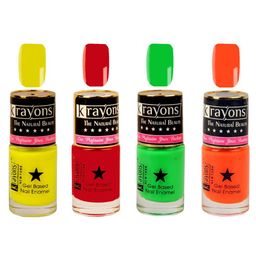krayons Set of 4 Long-Lasting & Quick Dry Gel Based Nail Enamel 6 ml Each -Signal Red - Neon Yellow - Neon Green - Neon Orange image 1