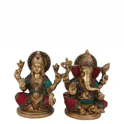 Arihant Craft Gold-Toned & Red Brass God Lakshmi And Ganesh Small Idol Showpiece-image-42