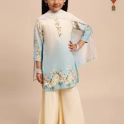 AHALYAA KIDS Girls Floral Printed Kurta with Sharara & With Dupatta-image-2