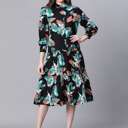 Oxolloxo Floral Printed Organic Cotton Smocked Drop Waist Dress-image-40
