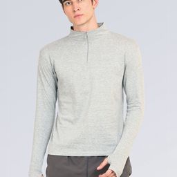 appulse Men Grey Melange 1/4 Zipper High Neck Thumbopen T-Shirt-image-54