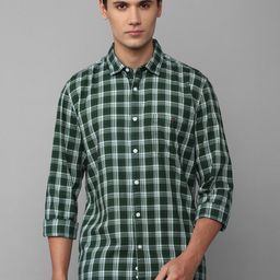 Louis Philippe Jeans Men Green Slim Fit Pure Cotton Tartan Checks Casual Shirt-image-30
