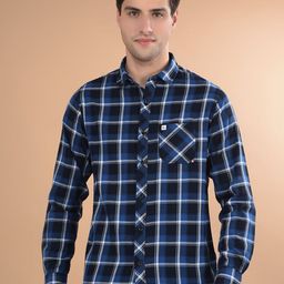 Canary London Men Smart Spread Collar Tartan Checked Cotton Slim Fit Casual Shirt-image-5