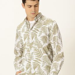 Mast & Harbour White Classic Slim Fit Tropical Printed Cotton Casual Shirt-image-105