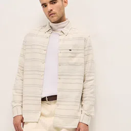 THE BEAR HOUSE Men Button-Down Collar Horizontal Striped Relaxed Fit Casual Shirt-picture-35
