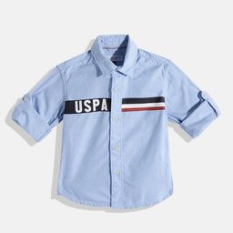 U.S. Polo Assn. Kids Boys Horizontal Stripes & Brand Logo Print Opaque Pure Cotton Shirt-image-21