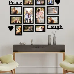 RANDOM Set Of 12 Black Individual Photo Frames With Peace & Laugh-24