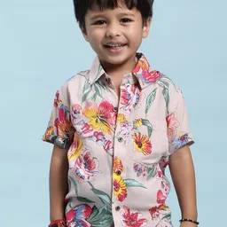 Stuffie Land Boys Peach-Coloured Smart Floral Opaque Printed Party Shirt-image-40