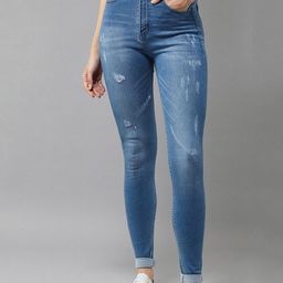 DOLCE CRUDO Women Blue Skinny Fit High-Rise Mildly Distressed Stretchable Jeans-image-43