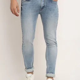 LOUIS STITCH Men Blue Narrow Slim Fit Heavy Fade Colourblocked Stretchable Jeans-image-5