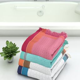 Athom Trendz Set Of 4 Woven-Design Pure Cotton 210 GSM Lightweight Bath Towels-65