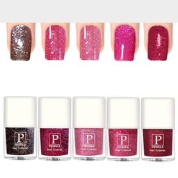 PERPAA Set Of 5 Glitter Light Reflective UV Gel Sparkly Nail Polish - 5ml Each-28