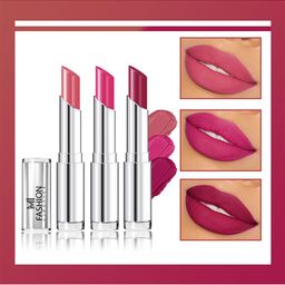 MI FASHION Set Of 3 Creme Matte Weightless Long Lasting Lipstick-Peach, Pansy Purple, Rose Pink 10.5gm-18