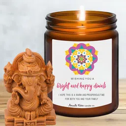 Aromatic Fables White Chamomile Scented Diwali Festive Glass Jar Candle & Ganesha Idol-image-17