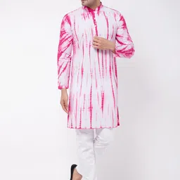 VASTRAMAY Men Pink & White Dyed Pure Cotton Kurta with Churidar-image-43