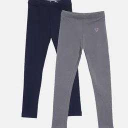 TWIN BIRDS Girls Pack Of 2 Solid Pure Cotton Tailored-Fit Ankle-Length Leggings-15
