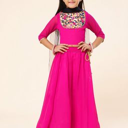 A T U N Girls Embroidered Ready to Wear Lehenga & Blouse With Dupatta-16