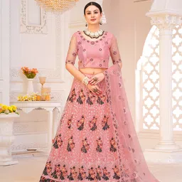 Warthy Ent Pink & Maroon Semi-Stitched Lehenga & Unstitched Blouse With Dupatta-image-45
