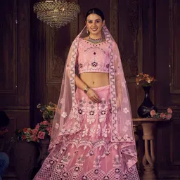 Warthy Ent Pink & Maroon Embroidered Semi-Stitched Lehenga & Unstitched Blouse &Dupatta-image-47