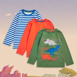 mothercare Infant Boys Pack of 3 Pure Cotton T-shirts in Green Orange & White-image-87
