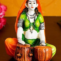 eCraftIndia Green & White Handcrafted Rajasthani Lady Playing Tabla Showpiece-image-49