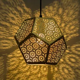 Homesake Gold-Toned Self Design Hexagon Moroccan Hanging Light-image-1